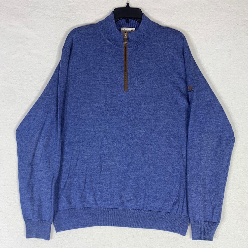 Peter Millar Sweater Men's Large Blue  1/4 Zip Merino Wool Golf Pullover - Picture 2 of 12